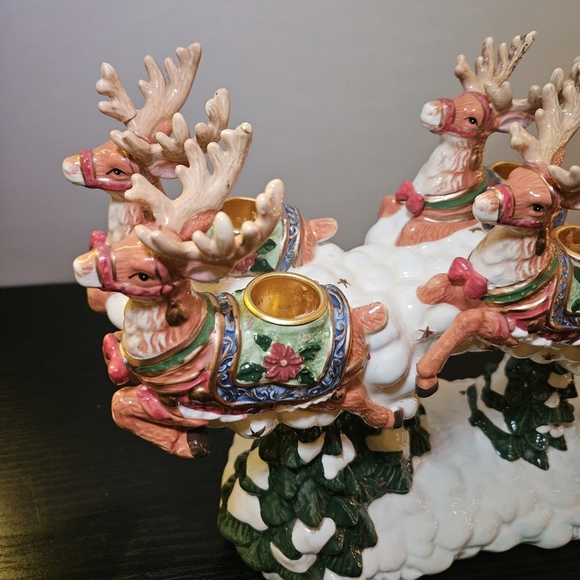 KIRKLAND Signature SANTA & SLEIGH with REINDEER CANDLE HOLDERS 2 PC Set Holidays - Picture 9 of 16